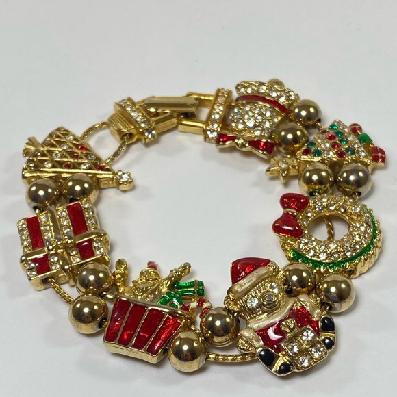 Christmas Slide Gold toned 7.5" Bracelet - Picture 3 of 7